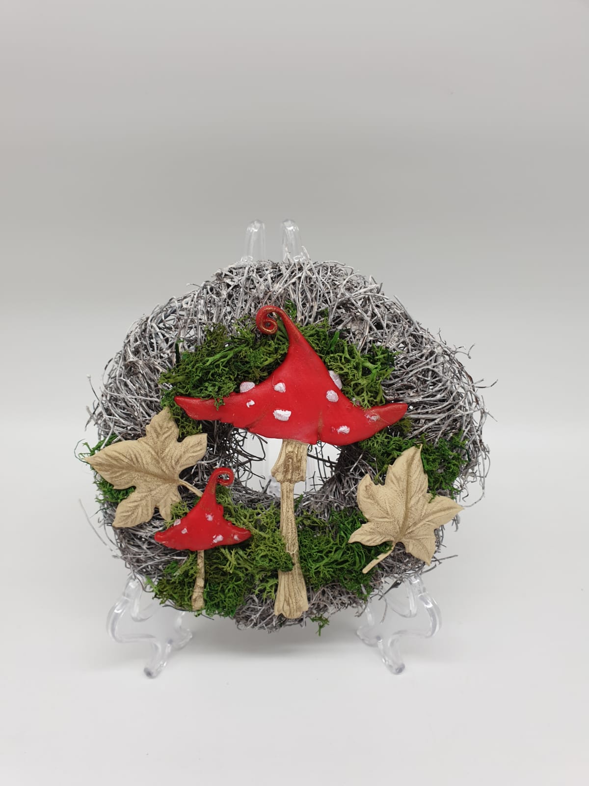 Herbstkranz mit Fliegenpilzen – Handgefertigter Deko Kranz 15 cm | Pilzkranz Herbstdeko | Türkranz Landhausstil