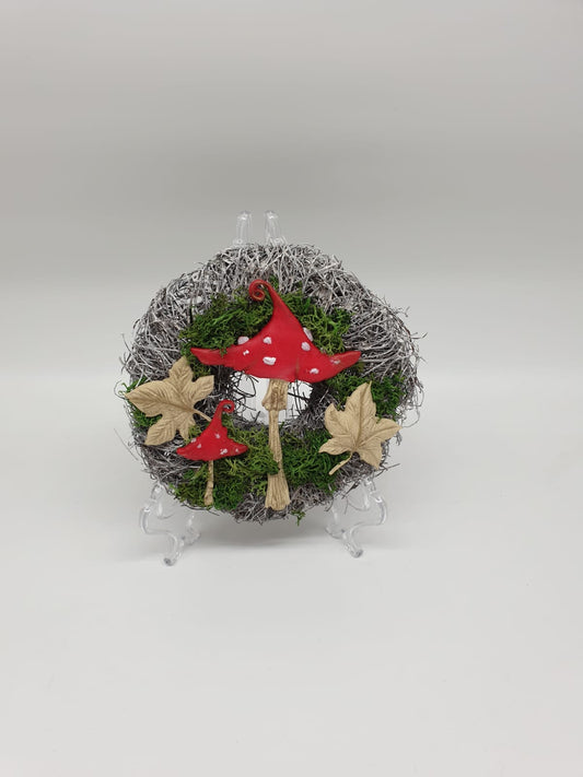 Herbstkranz mit Fliegenpilzen – Handgefertigter Deko Kranz 15 cm | Pilzkranz Herbstdeko | Türkranz Landhausstil