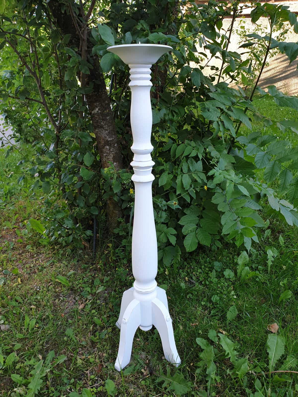 Shabby Chic Kerzenständer Weiß 84 cm – Vintage Bodenkerzenständer im Landhausstil