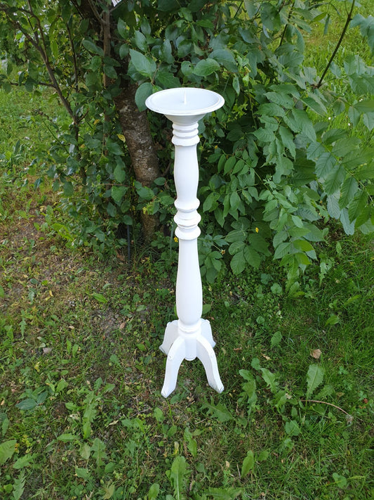 Shabby Chic Kerzenständer Weiß 84 cm – Vintage Bodenkerzenständer im Landhausstil