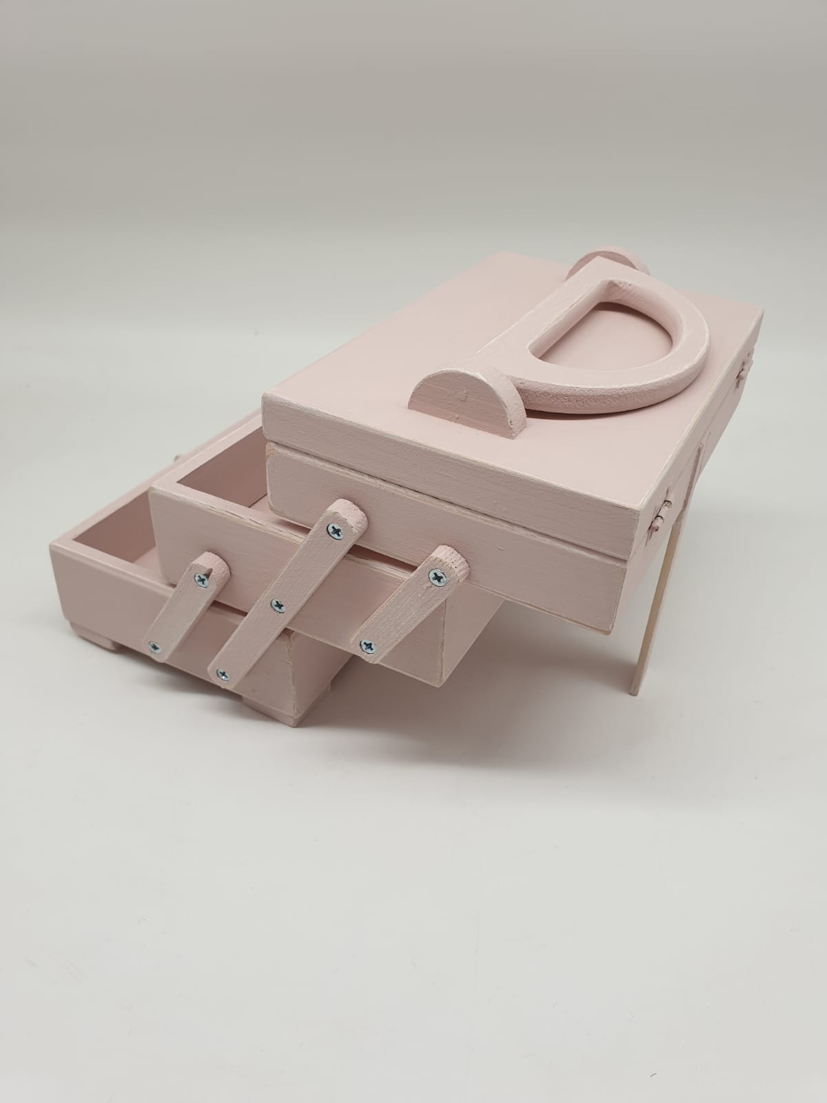Shabby Chic Nähkästchen Rosa aus Holz – Kleines Vintage Nähkästchen mit 3 Fächern & Tragegriff
