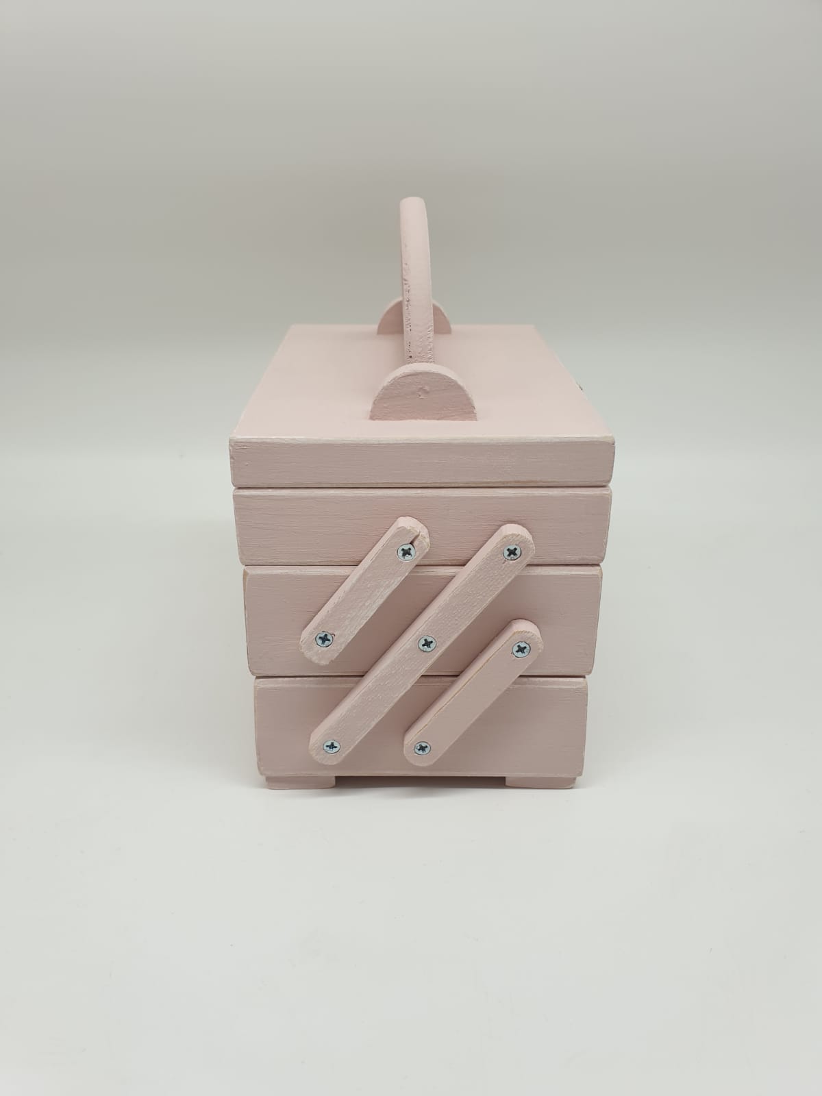 Shabby Chic Nähkästchen Rosa aus Holz – Kleines Vintage Nähkästchen mit 3 Fächern & Tragegriff