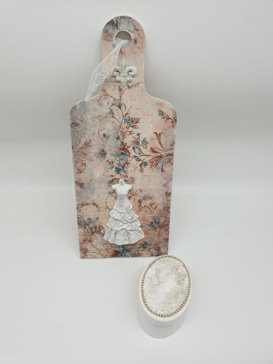 Shabby Vintage Deko Set mit Schmuckdose & Dekobrett | Romantische Vintage Deko